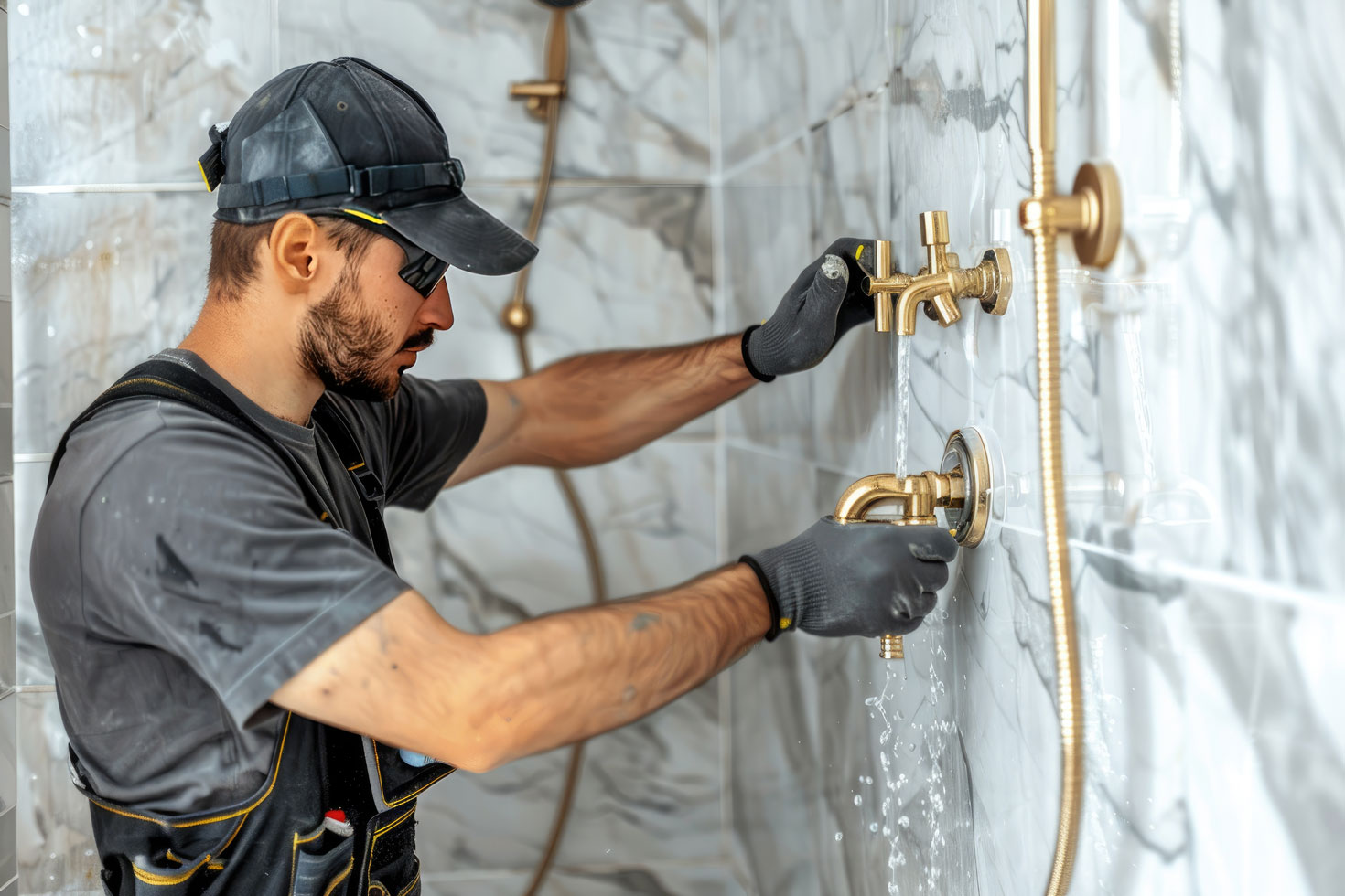 Plombier effectuant une réparation de douche
