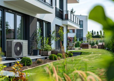 Pompe à chaleur air installée à l’extérieur d’une maison pour une énergie durable et propre